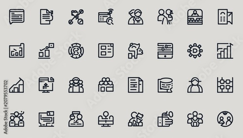Set of business and office thin line icons for web and mobile apps