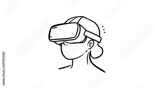Woman wearing a virtual reality headset hand drawn sketch illustration