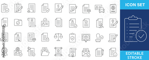 Photos Legal document and contract agreement icons set with notary stamp and certification symbols