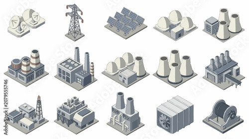 Isometric Industrial Buildings and Power Plants Collection.