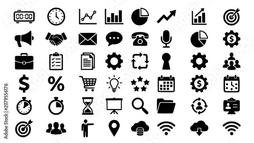 Business and office productivity linear icon set for management and planning