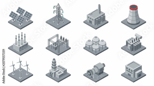 Quadro su tela Isometric Industrial Buildings and Power Plants Collection.