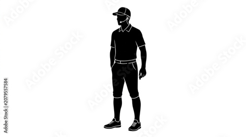 Sports referee standing silhouette with headset and whistle