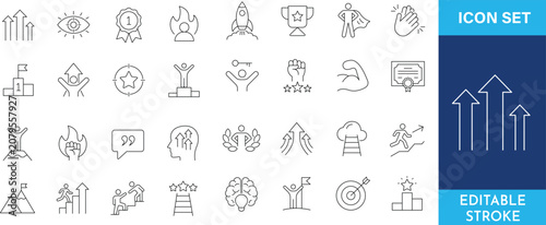 Fotografie Success and growth outline icon set, black and white stroke editable