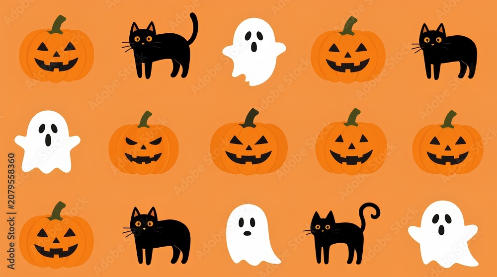 Obraz premium Spooky Halloween Greeting Design with Jack O Lanterns, Bats, and Colorful Sweets