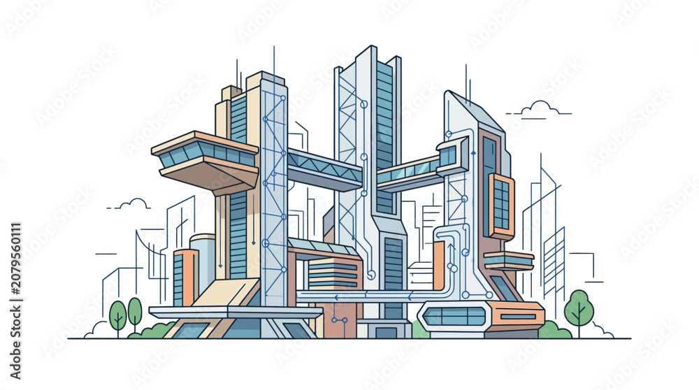 Obraz premium Futuristic cityscape with sleek skyscrapers and modern architecture illustration