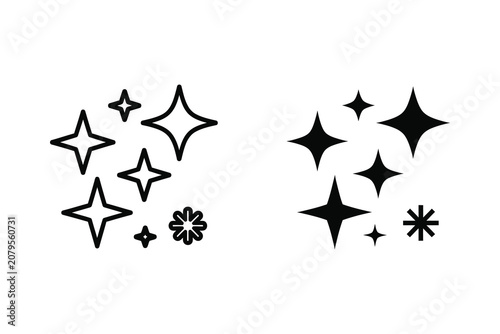 Tableau sur toile Sparkle and shine icons, line and solid vector illustration