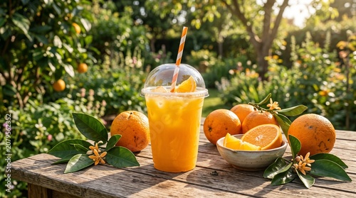 Fresh glass of healthy orange juice on a white breakfast table with ripe citrus fruit for cold morning refreshment