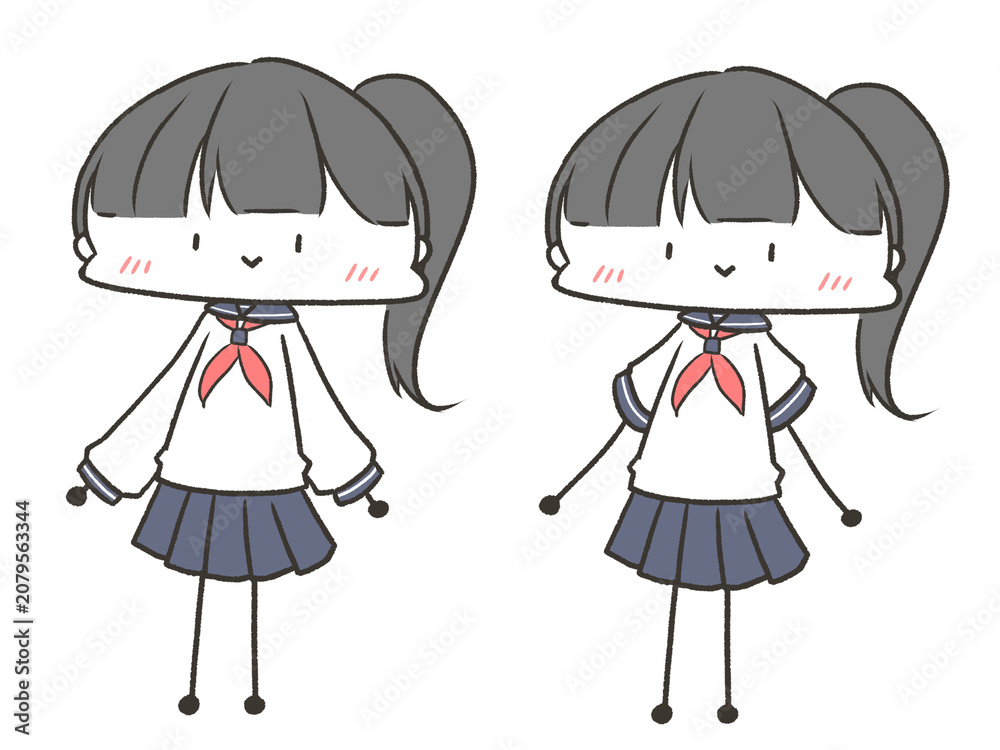 Fototapeta premium セーラー服を着てるポニーテールの女の子セット