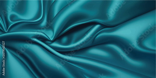 Bild auf Leinwand Teal Silk Fabric Texture Draped Luxurious Shiny Background