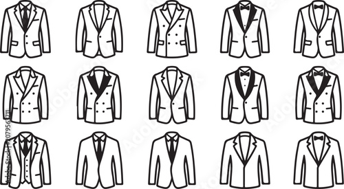 Bild auf Leinwand Set of various men suit jacket icons and formal tuxedo blazer designs in black a