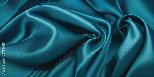 Fotografie Elegant teal silk fabric draped softly luxurious texture background teal blue smooth