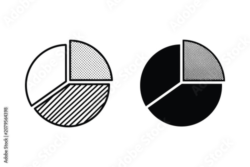 Black and White Pie Chart Icons Set for Business Data Analysis and Statistics