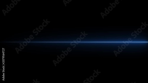 Straight neon lazer line color blue black background.