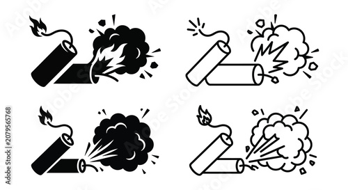 Tableau sur toile Dynamite Sticks With Explosions Black Silhouette Illustration