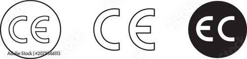 Photos CE mark icon set in line and solid styles for certification, compliance and safety vector graphics