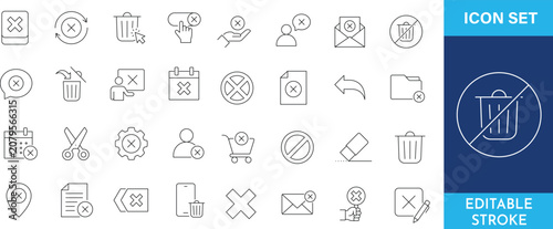 Obraz na plátně Set of thin line icons for file management and deleting documents