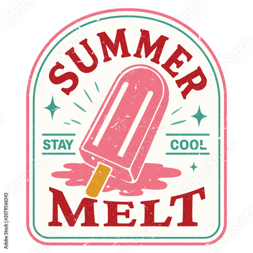 vintage diner style ice cream badge and summer sticker. emblem features custom integrated retro typography and hand-drawn graphics.