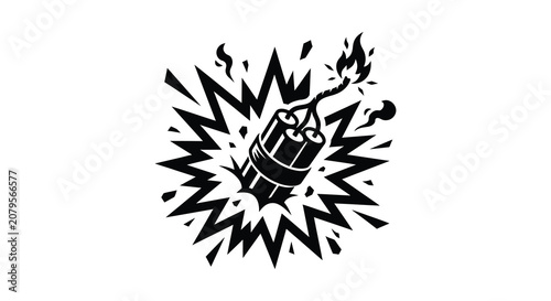 Fotografie Dynamite stick explosion with sparks black and white silhouette