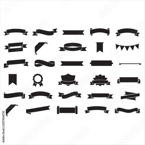 Black Ribbon Banners and Labels Vector Set