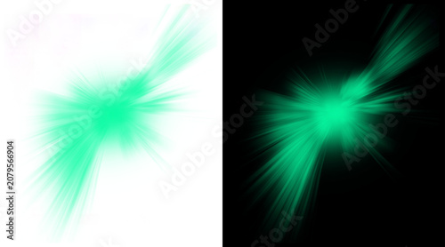 Cuadro en lienzo Emerald green light burst effect, glowing lens flare on black and white backgrou
