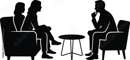 silhouette of business people having a meeting, family counseling session, human resources job interview, couple consulting with financial advisor agent