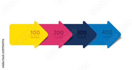 Four step arrow template for presentation. 4 steps options, elements, infographic.