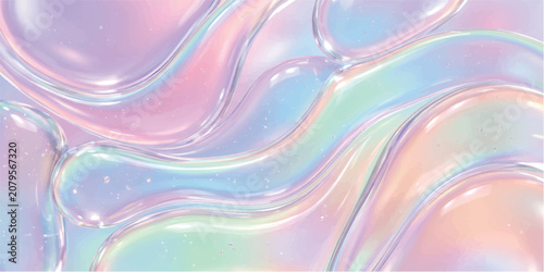 Photos Iridescent bubbles floating on a holographic background with rainbow colors abstract liquid spheres