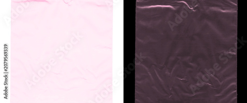 Tableau sur toile Crumpled pink plastic texture background, wrinkled polyethylene film surface, ab