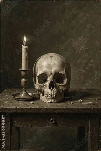 Vintage Skull And Candle Sti Wall Art, Dark Academia Aesthetic Style - Printable Dark Academia Print for Modern Home Decor