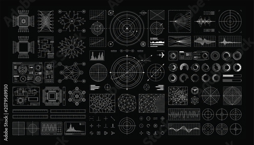 Advanced digital interface hud pack with radar scopes and waveform analyzers interface waveform futuristic technology dashboard analytics visualization hologram information statistics