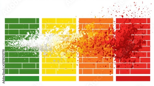 Illustration of Cascade Failure Stages With Color Transition From Green to Red Showing Failure Propagation