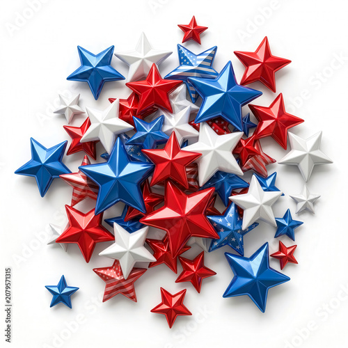 American Stars Pattern: A vibrant collection of red, white, and blue stars, some adorned with the iconic American flag pattern, are scattered across a clean background.