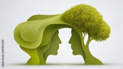 Growth Between Two Living Forms Through Connection in Nature With Organic Shapes Supporting Each Other on a White Background