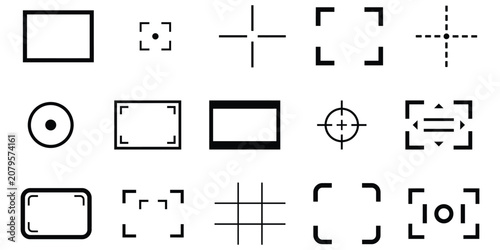 Photography icons bundle camera viewfinder symbols for photo editing and design, camera symbols