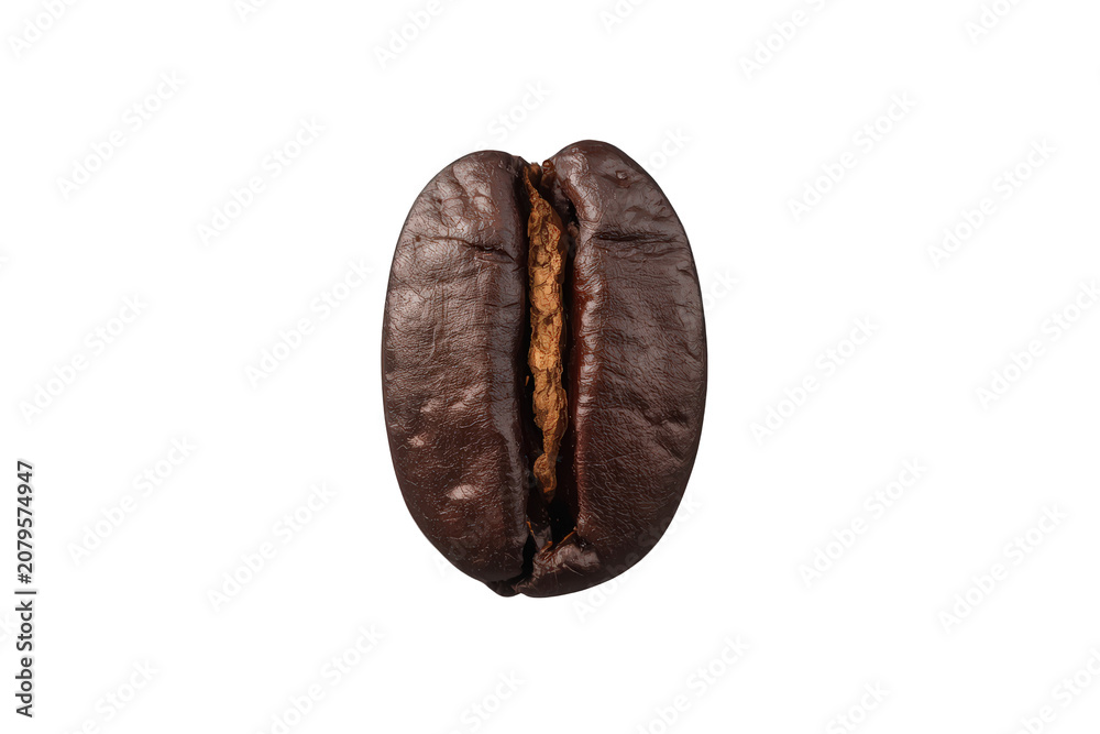 Naklejka premium Roasted coffee bean featuring its characteristic brown split, ready for brewing. Transparent background