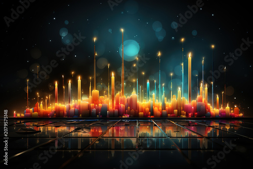 Vector design featuring bullish trends in stock market candlestick charts on a dark backdrop
