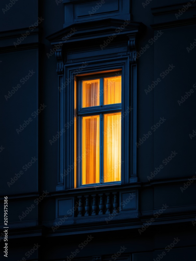 Obraz premium Window Glows in Darkness Showing Ideal Zone for Healing and Development With Warm Light Shining in Dark Building at Night