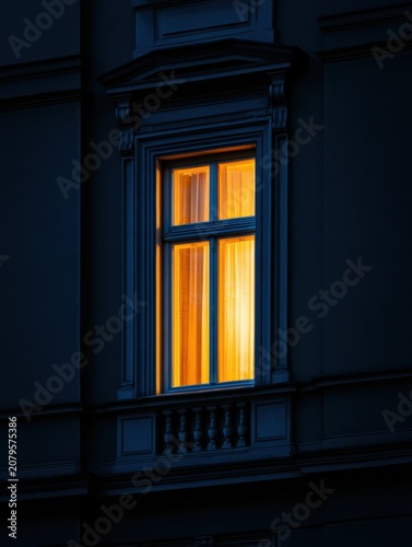 Window Glows in Darkness Showing Ideal Zone for Healing and Development With Warm Light Shining in Dark Building at Night