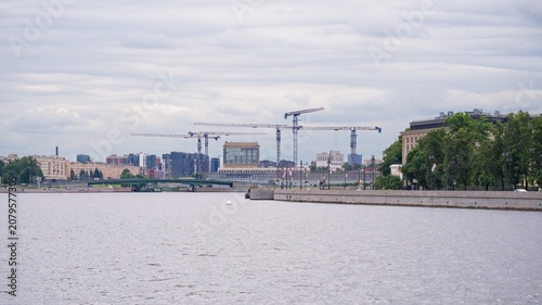 Saint Petersburg, Russia, June 27, 2026. Panorama of the Okhta district from the Neva River.                               