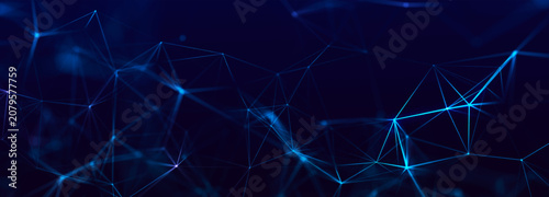 Abstract digital dots and connection lines. Technological context. Network connection structure. Intertwined effect. 3D illustration of a futuristic network on a dark background.