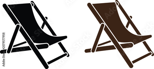 Fotografía Two black folding deck chairs standing side by side