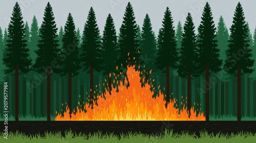 Firebreak Cascade Prevention Concept Shows How Cleared Zones Stop Forest Fires and Infrastructure Spread
