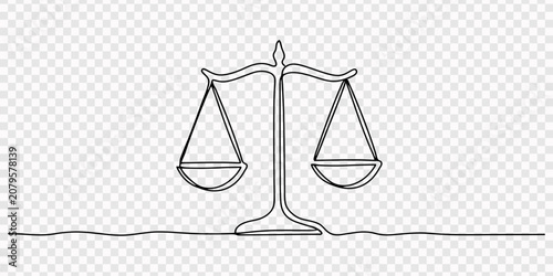 Quadro su tela continuous one line drawing Vector illustration of a balance scale icon, judicial scale, Scales of justice continuous one line drawing