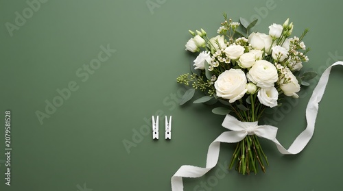 Teacher day appreciation white flowers clothespins on green background