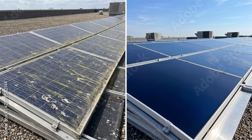 Solar panel cleaning service before and after