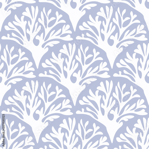 Seamless Nautical Coral Fish Scale Pattern White Coral on Blue Gray Background Marine Coastal