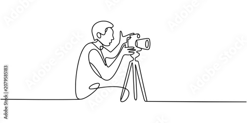 Content Creator Recording Video One Line Drawing Vector Illustration, Videographer Filming with Camera for Social Media and Digital Content