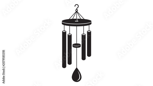 Konstfotografi Wind Chime Icon with Hanging Cylinders and Flame-Shaped Drop Symbol for Calm Amb
