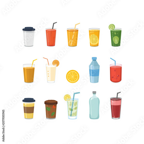 Flat Vector Illustration Pack of Non-Alcoholic Drinks for Menu and Restaurant Design